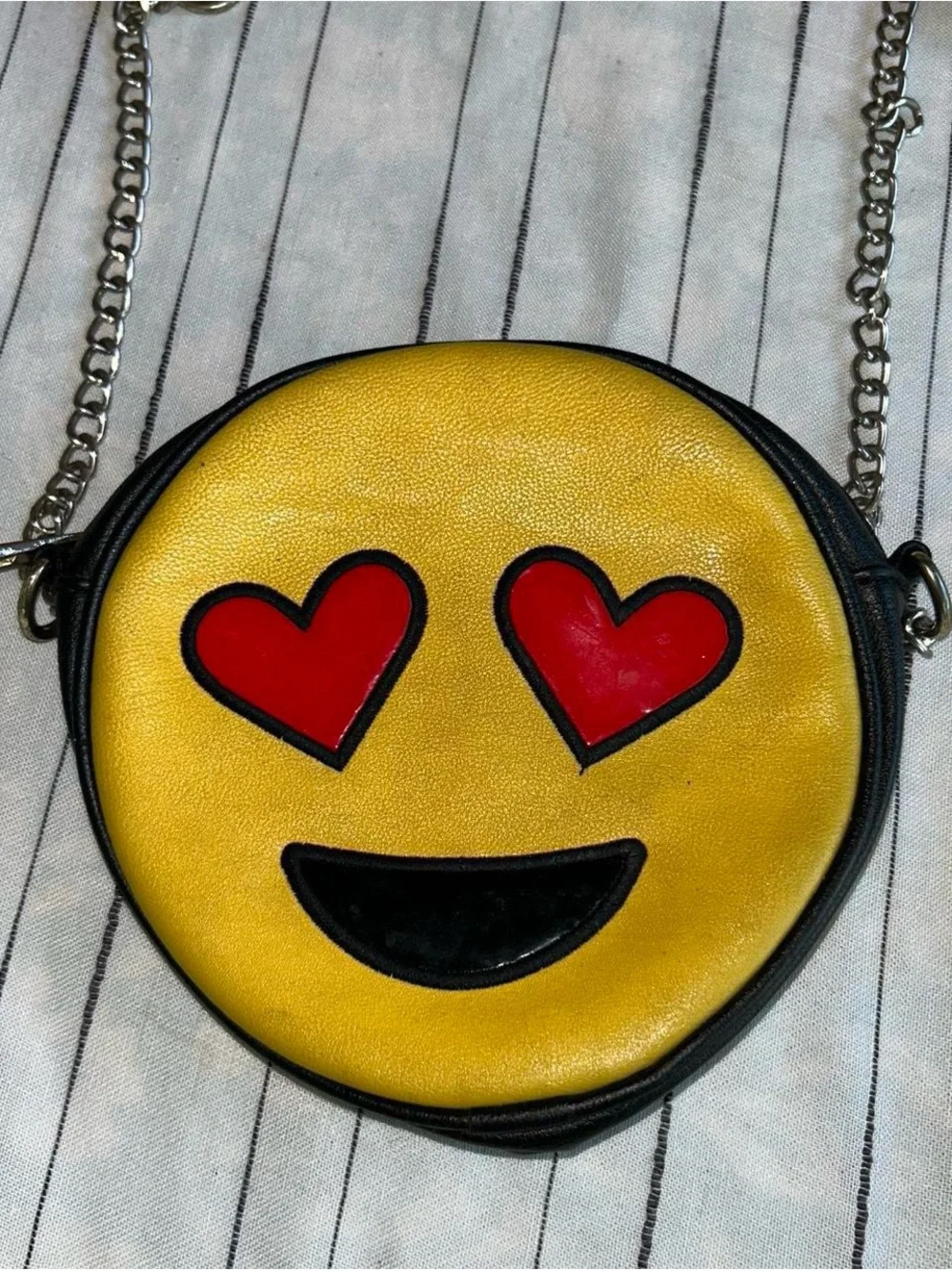 Olivia Miller Yellow Heart-Eyes Emoji Round Crossbody Bag with Black Trim